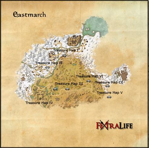 Eastmarch treasure map 6 - Eastmarch Treasure Maps for Elder Scrolls Online (ESO) are special consumables that lead the player to treasure chests. This …